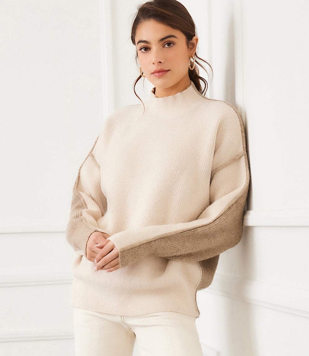 Colorblock Mock Neck Sweater - Image 2