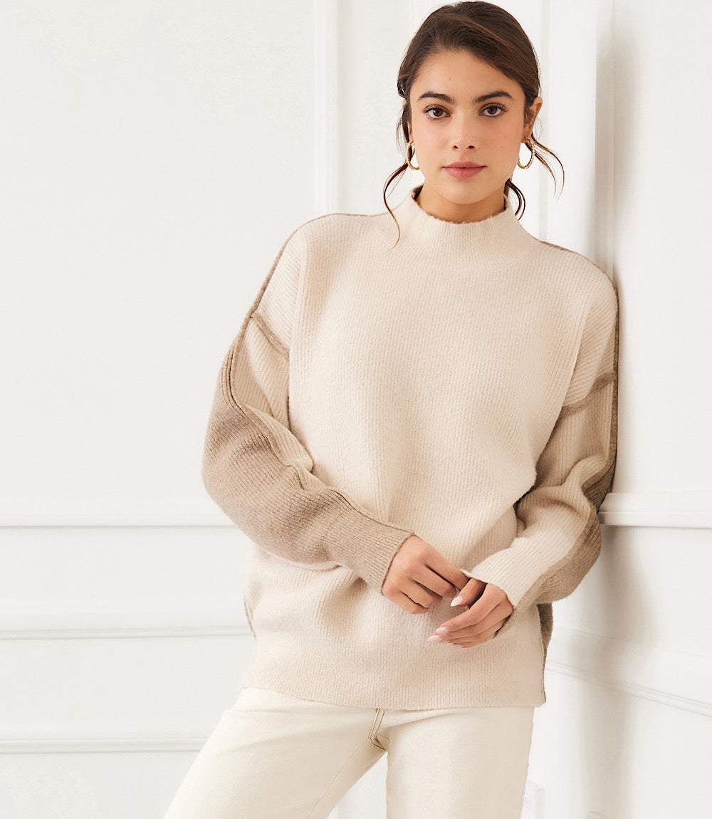 Colorblock Mock Neck Sweater - Image 4