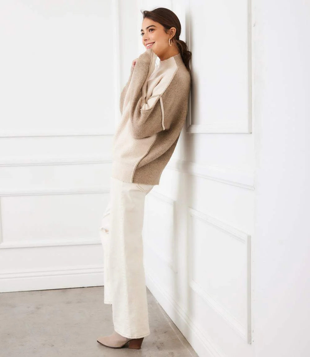 Colorblock Mock Neck Sweater - Image 7