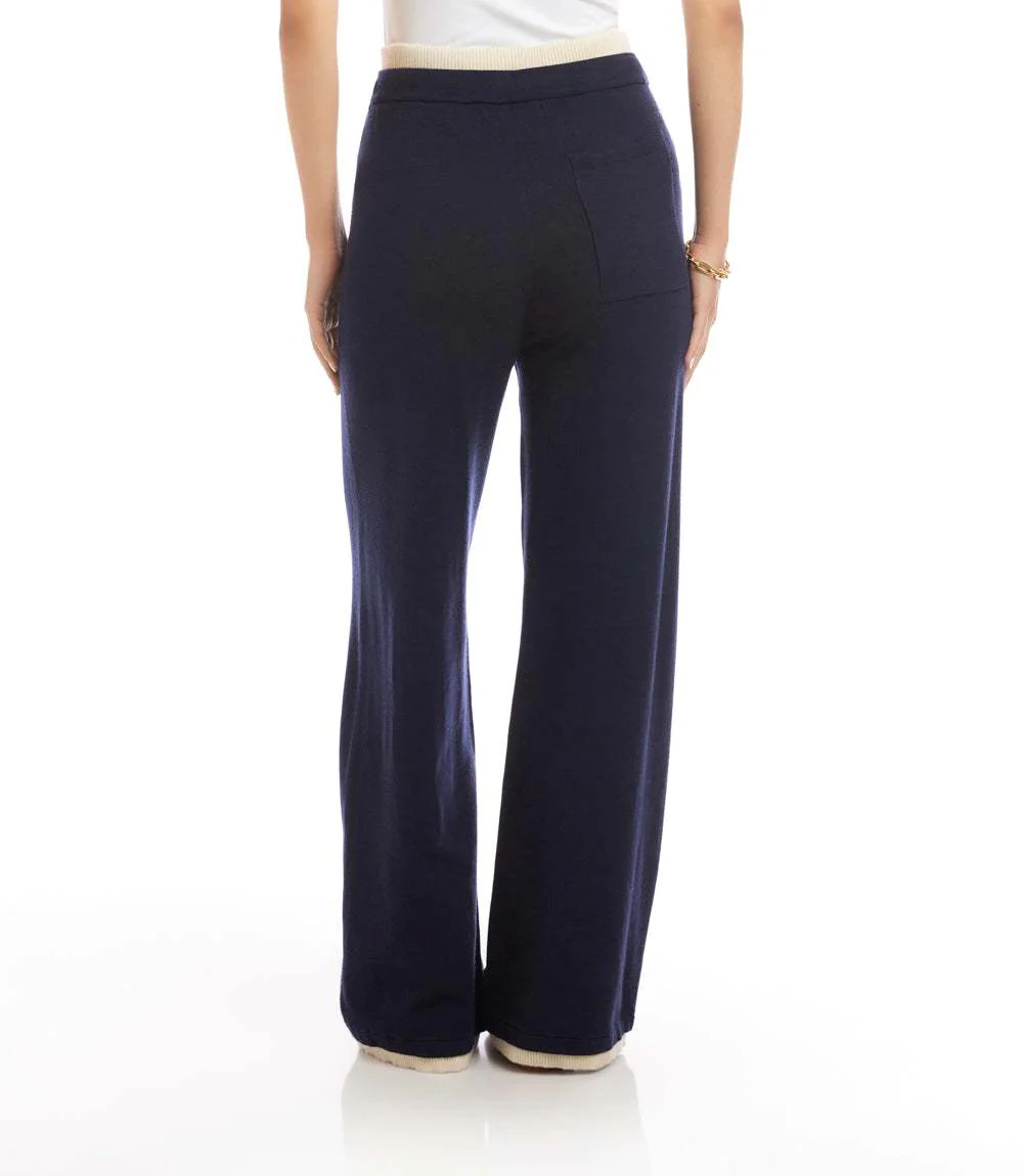 Contrast Drawstring Wide-Leg Sweater Pants - Image 5