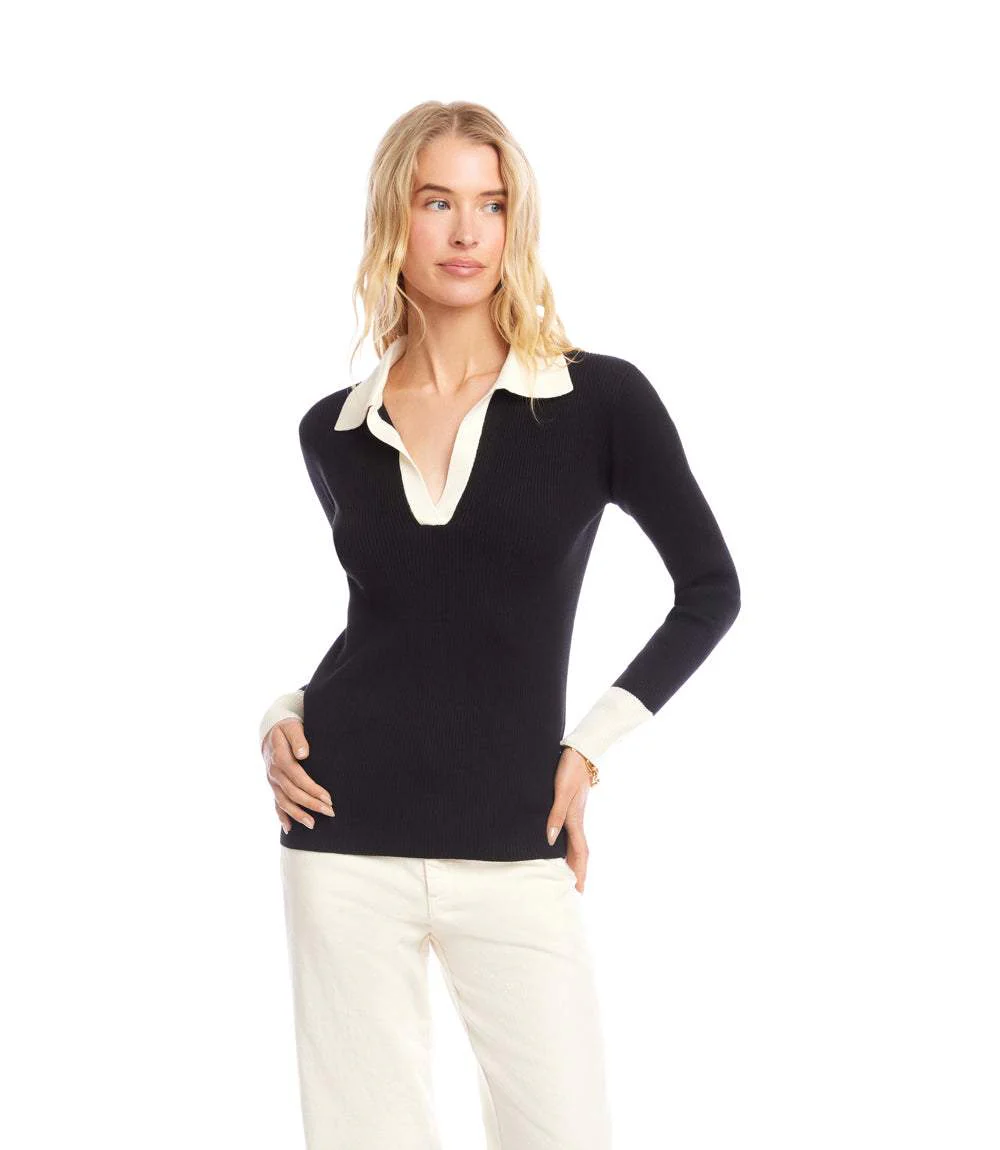 Contrast Ribbed Polo Sweater - Image 4