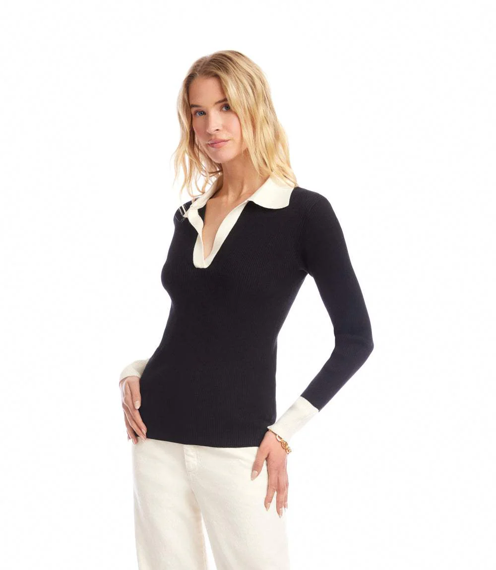 Contrast Ribbed Polo Sweater - Image 5