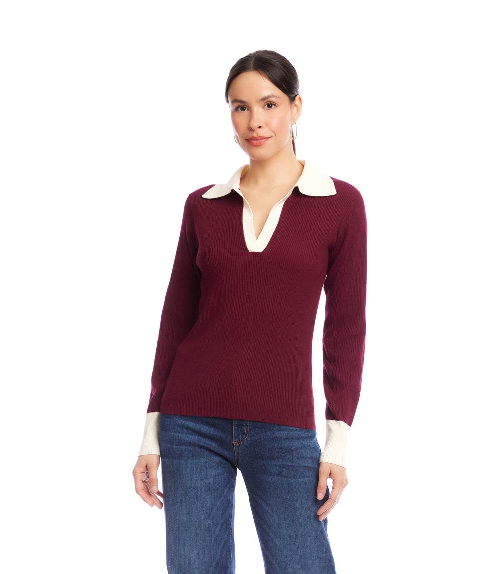 Contrast Ribbed Polo Sweater - Image 3