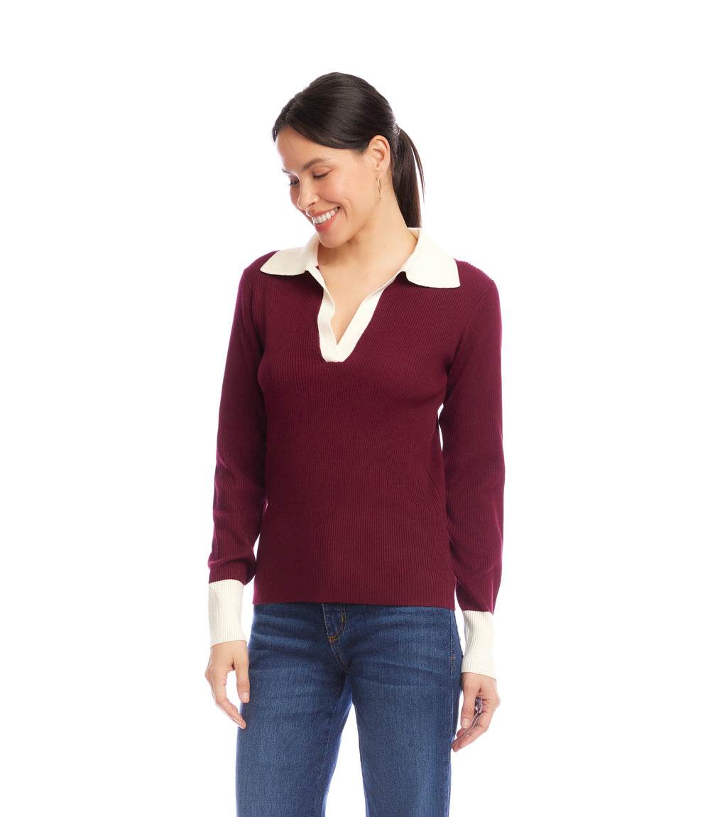 Contrast Ribbed Polo Sweater - Image 4