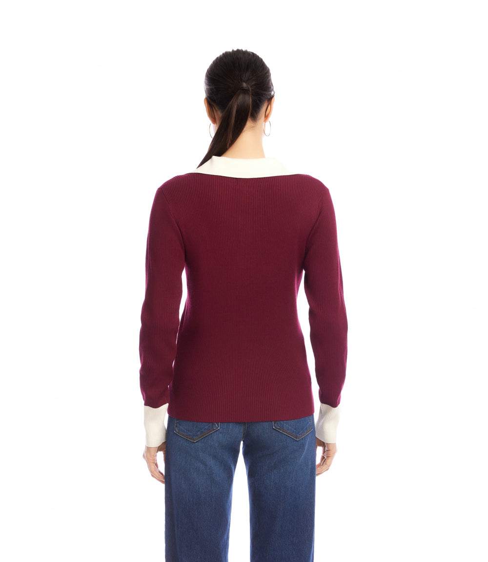 Contrast Ribbed Polo Sweater - Image 5