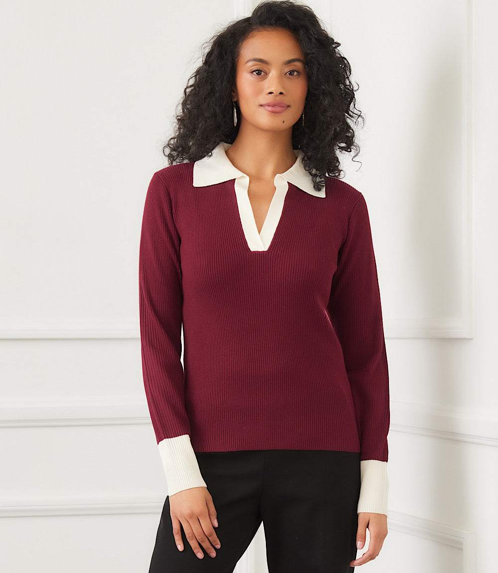 Contrast Ribbed Polo Sweater - Image 7