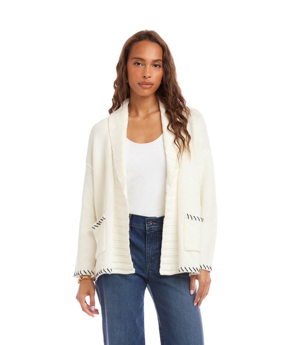 Contrast Stitch Open Front Cardigan Sweater - Image 3