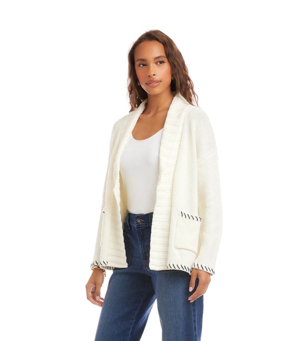 Contrast Stitch Open Front Cardigan Sweater - Image 4