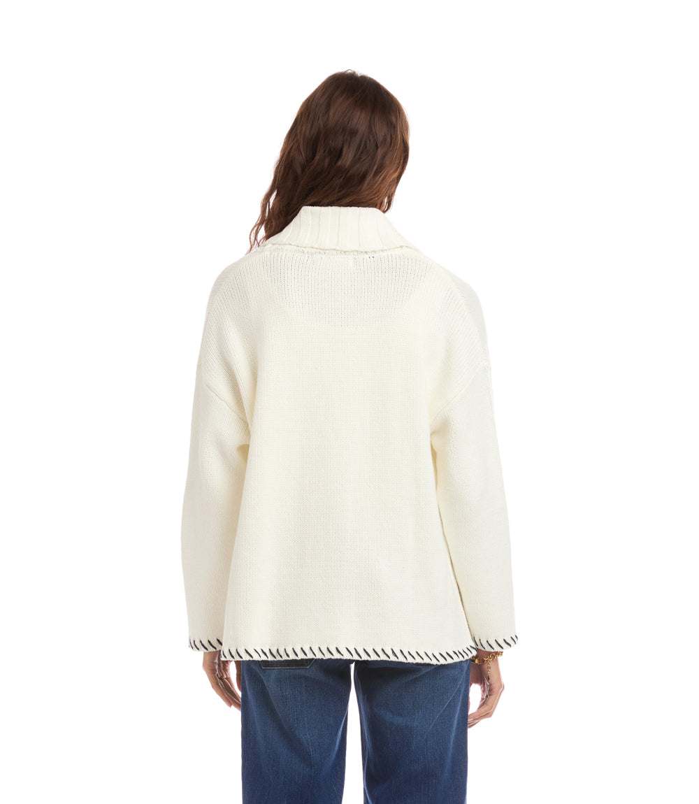 Contrast Stitch Open Front Cardigan Sweater - Image 5