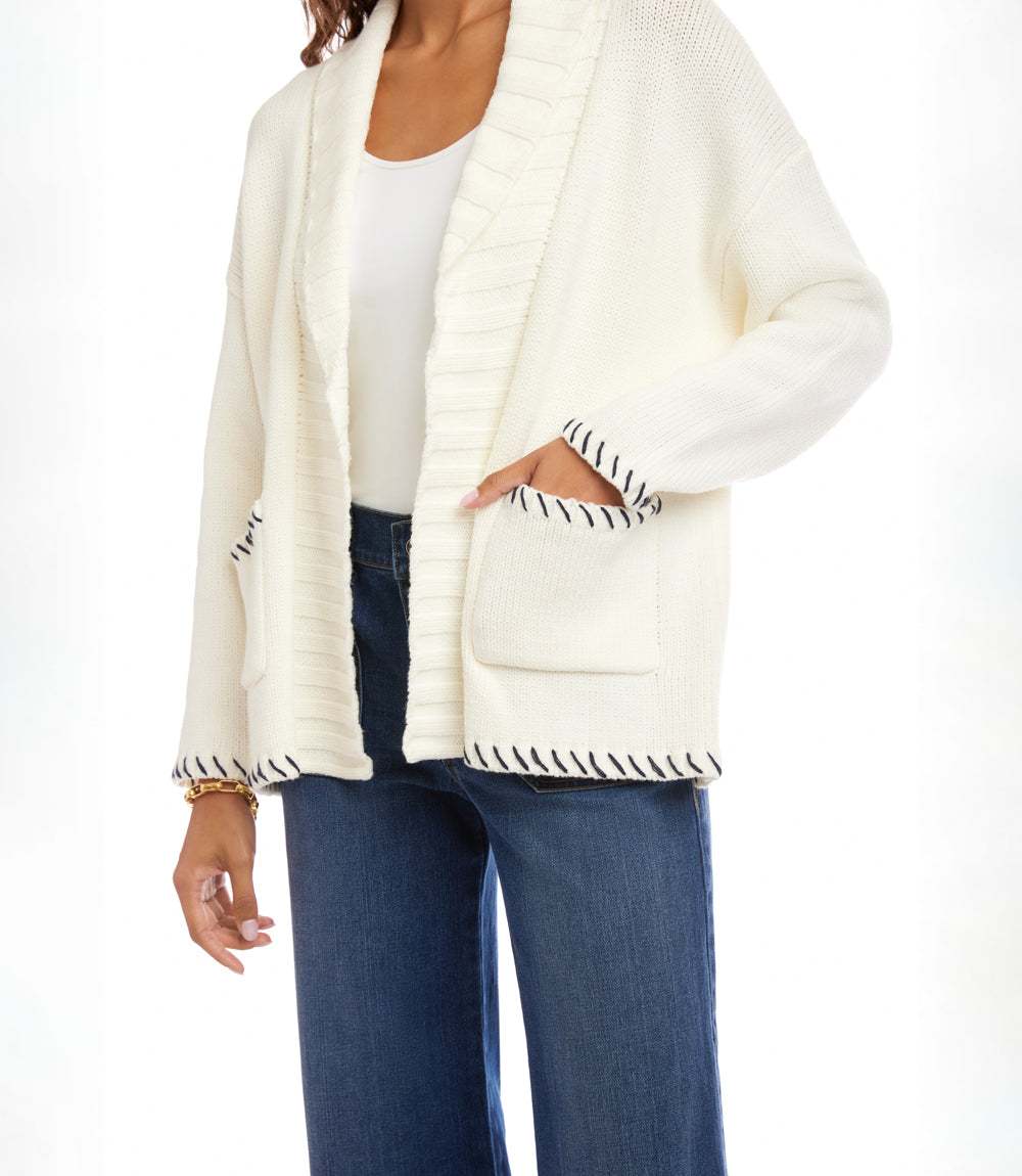 Contrast Stitch Open Front Cardigan Sweater - Image 6