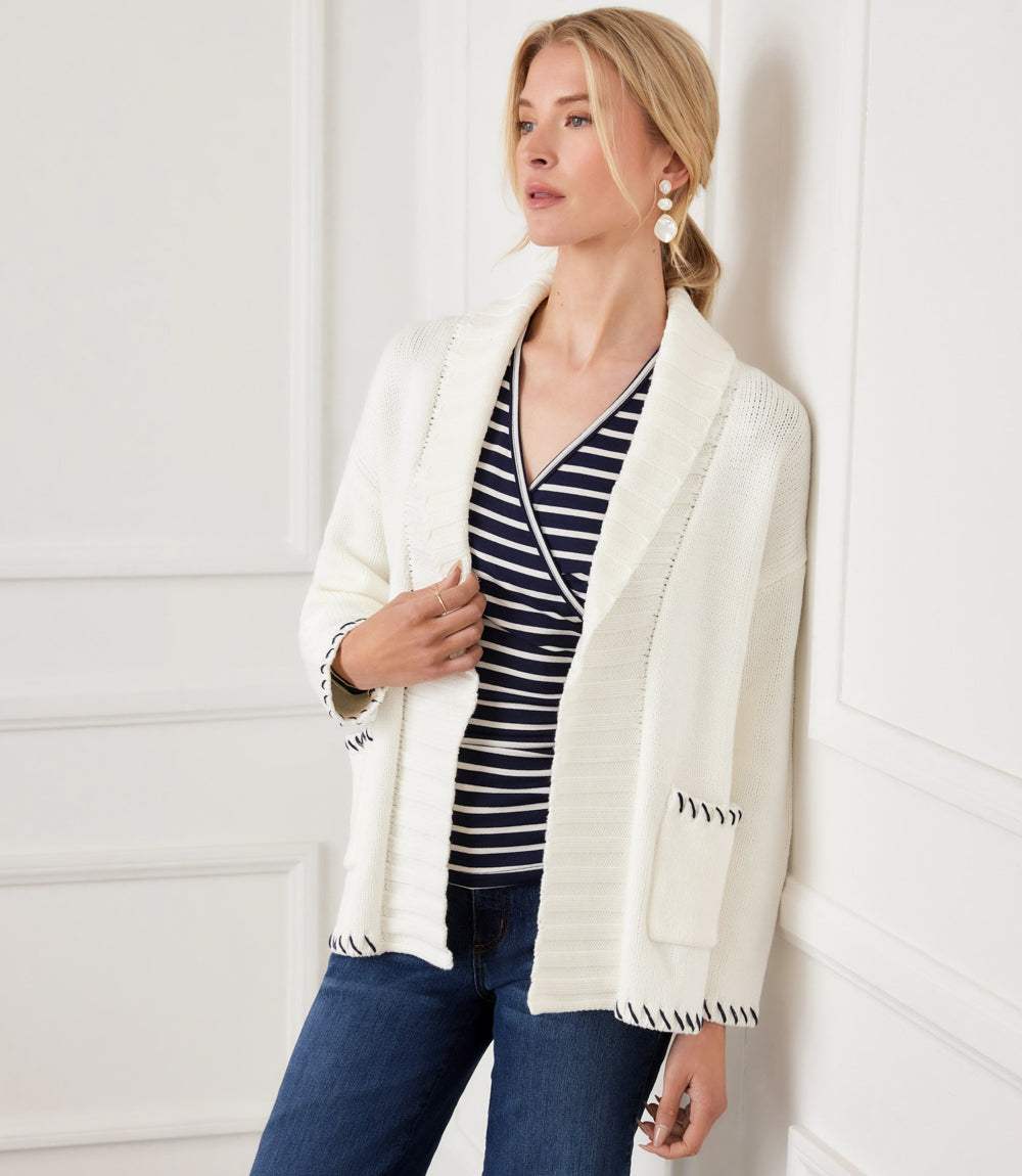 Contrast Stitch Open Front Cardigan Sweater - Image 8