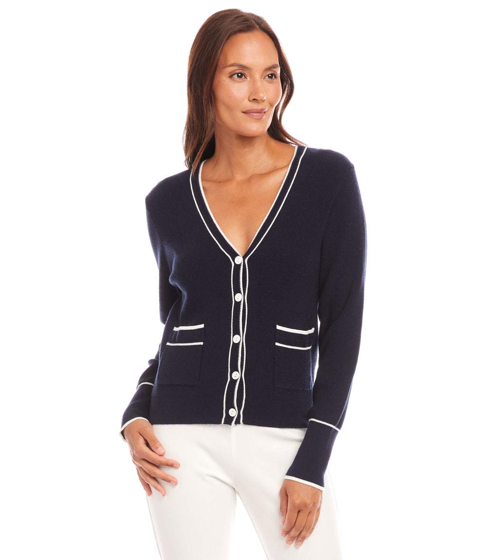Contrast Trim Cardigan Sweater - Image 2