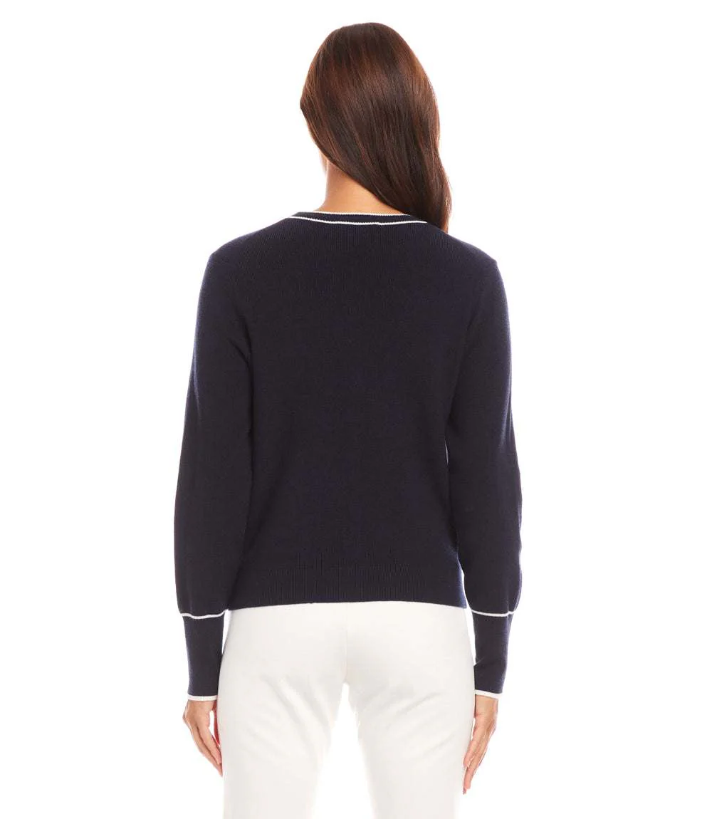 Contrast Trim Cardigan Sweater - Image 4