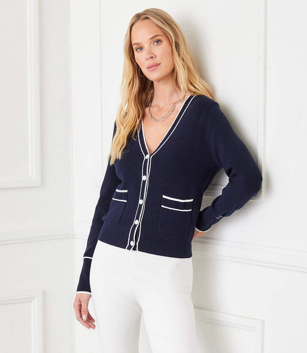 Contrast Trim Cardigan Sweater - Image 5