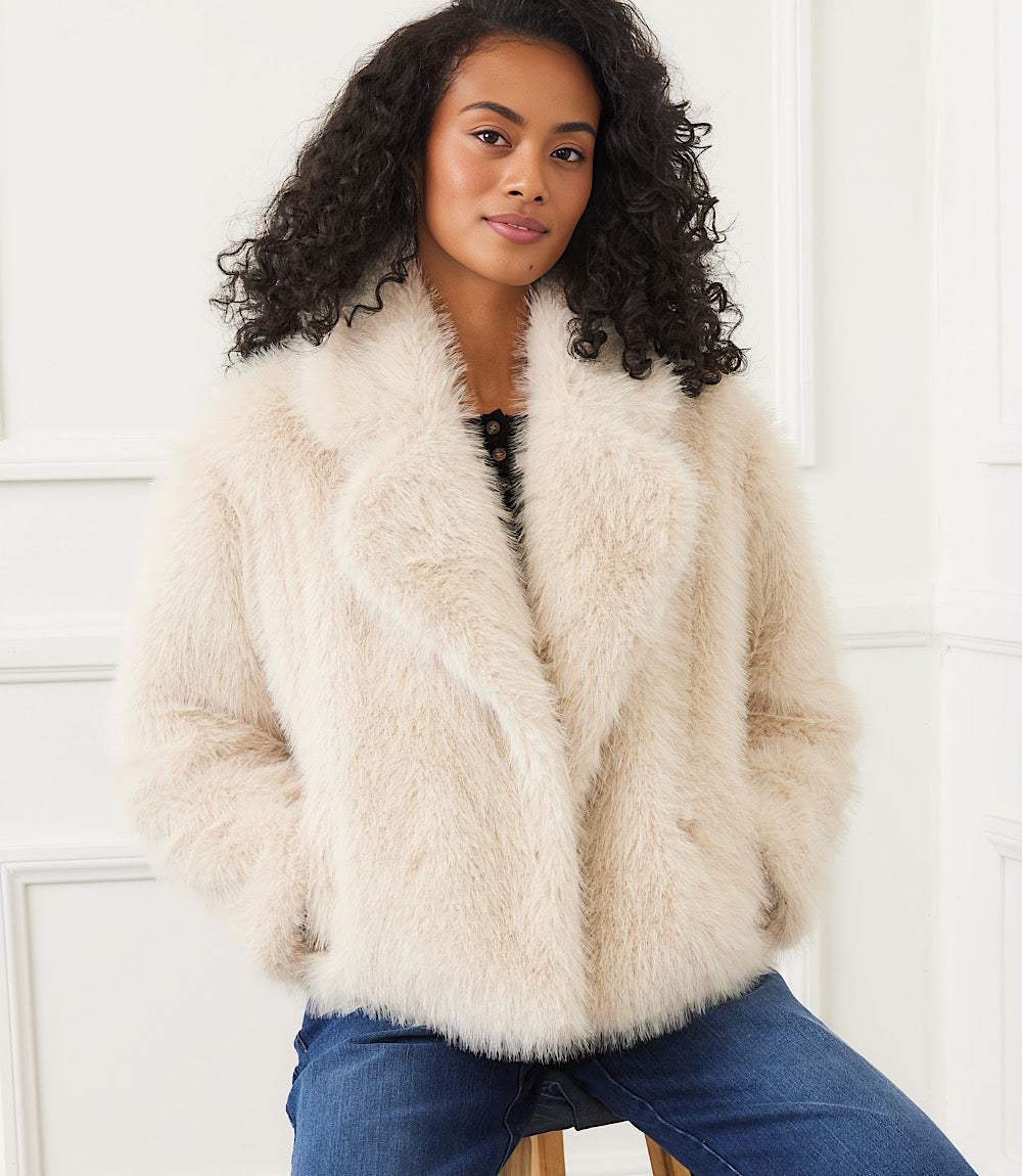 Cropped Faux Fur Jacket - Image 6