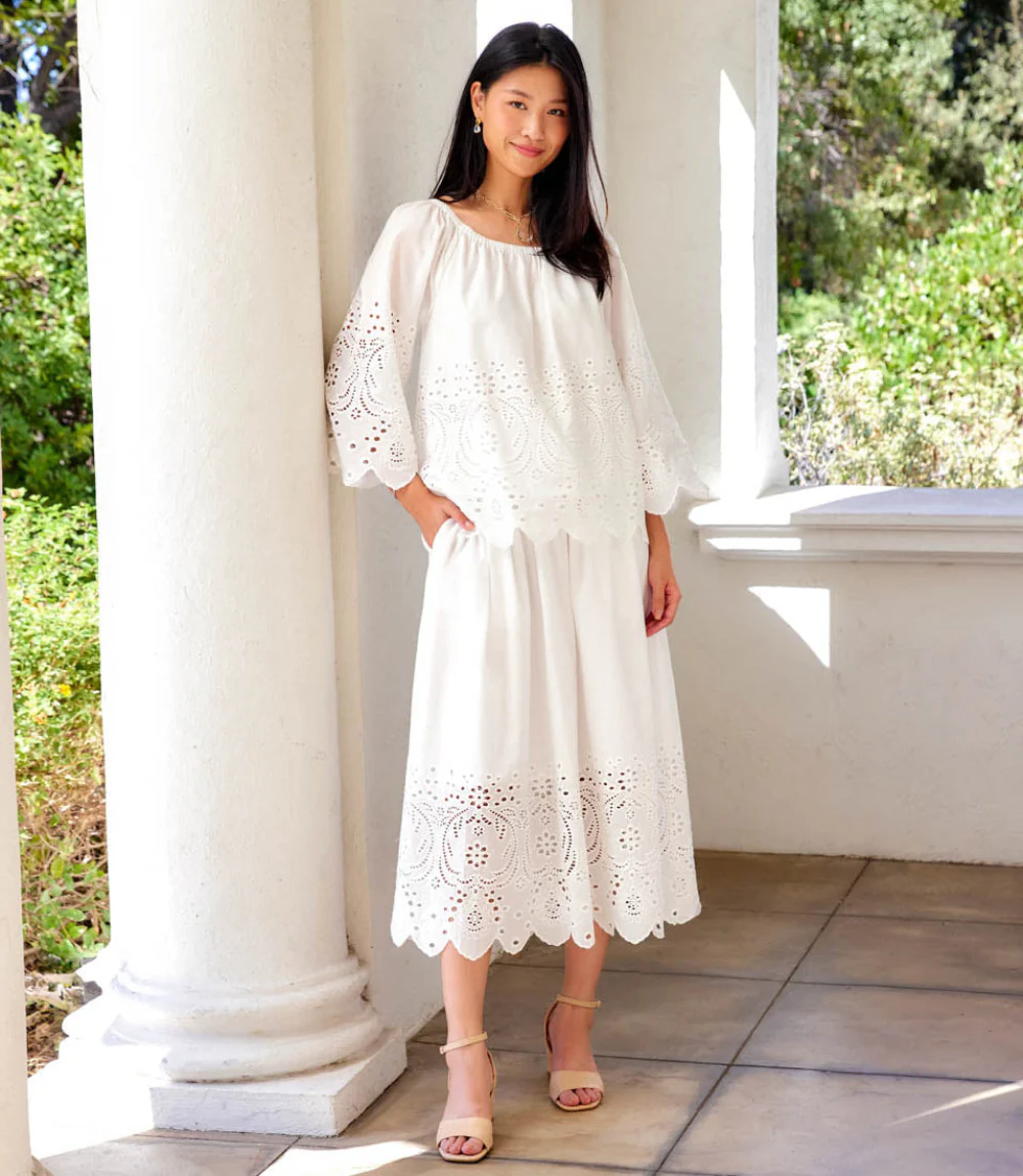 Cut-Out Embroidery Flare Sleeve Peasant Top - Image 8