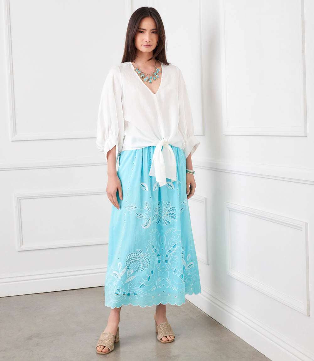 Cut-Out Embroidery Midi Skirt - Image 5