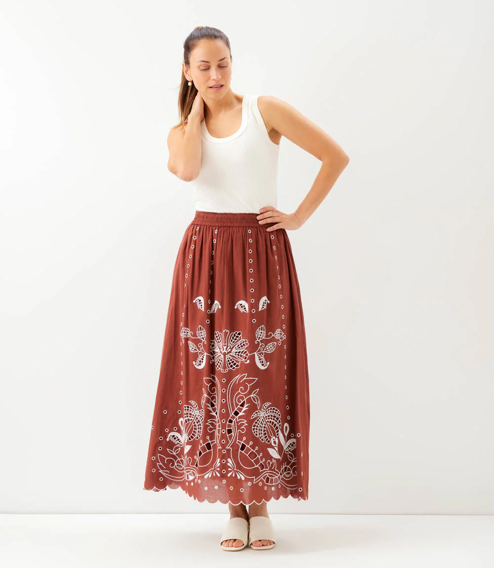 Cut-Out Embroidery Midi Skirt - Image 4