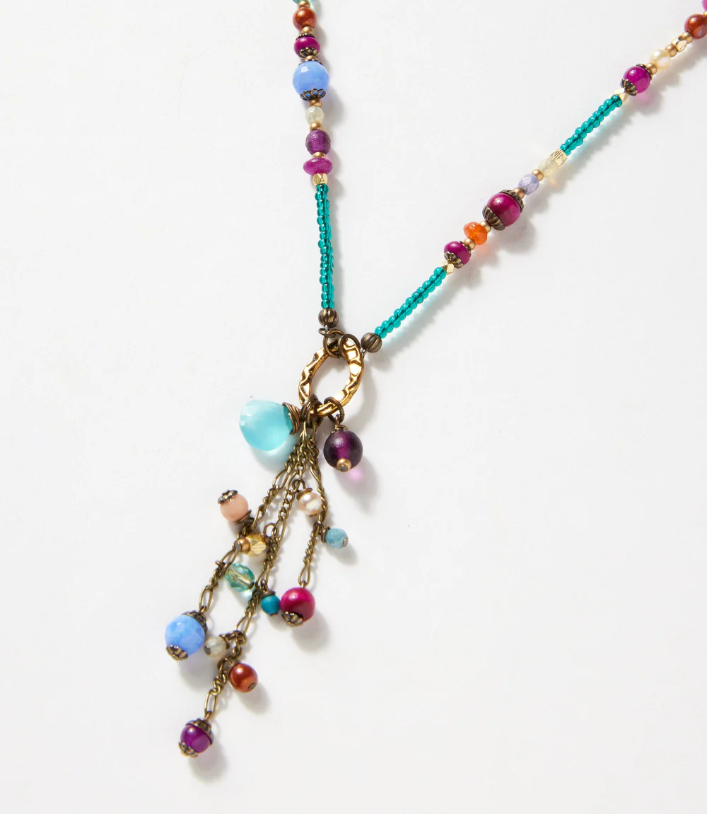 Czech Glass Beaded Tassel Necklace - Image 2