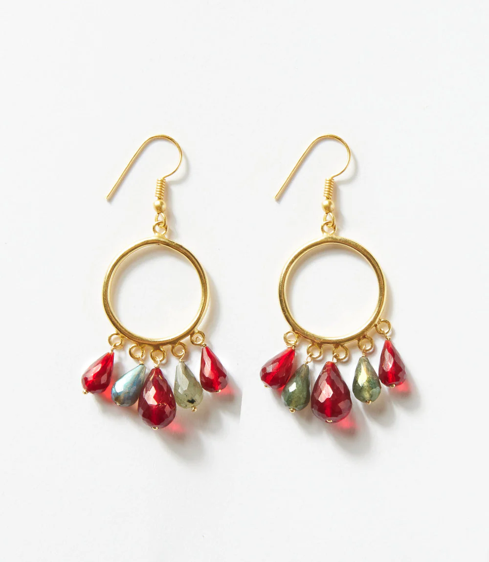 Dangling Gemstone Hoop Earrings - Image 2