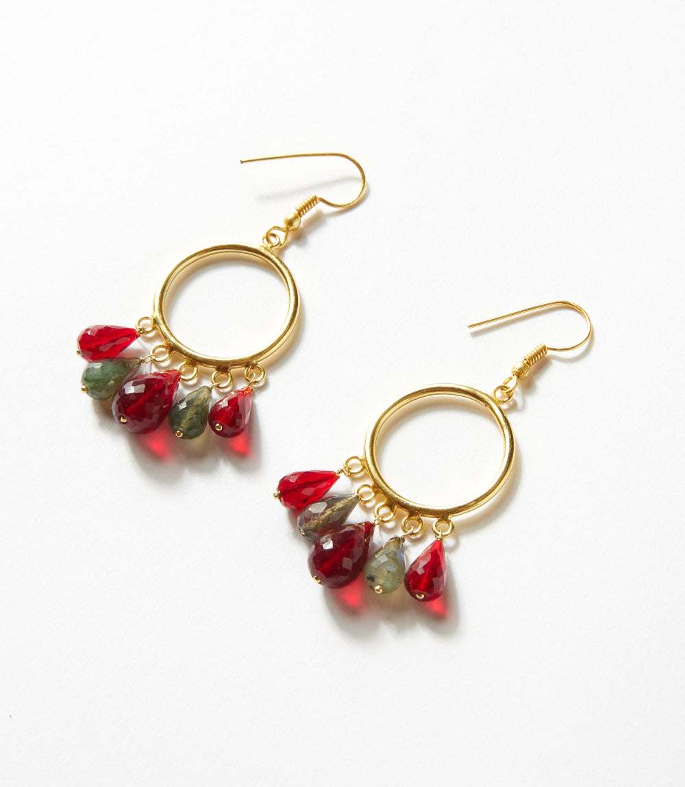Dangling Gemstone Hoop Earrings - Image 3