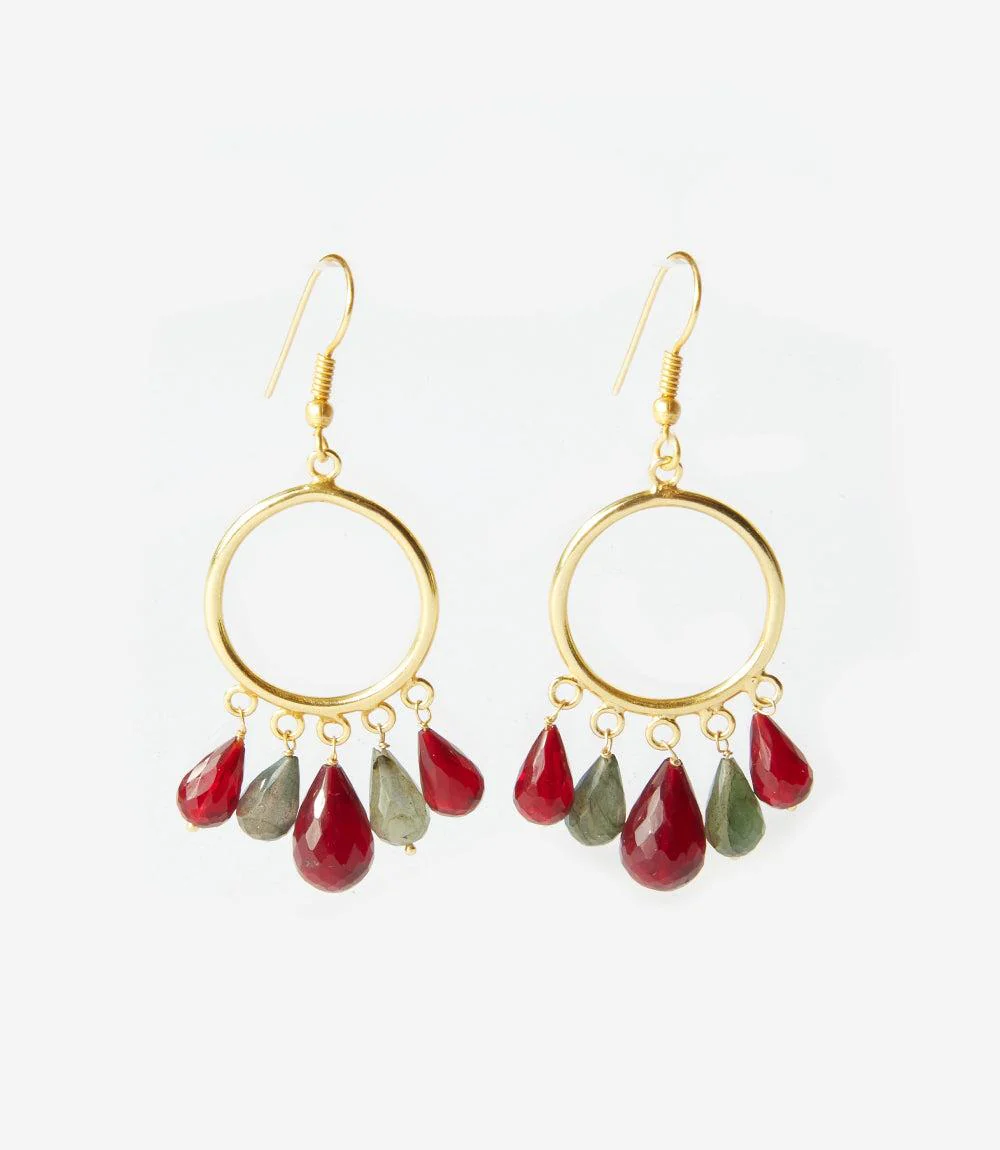 Dangling Gemstone Hoop Earrings - Image 4