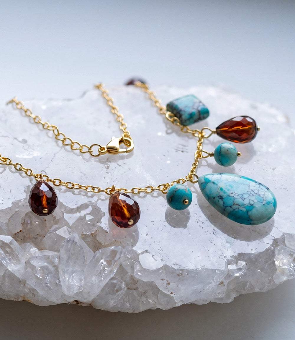 Dangling Turquoise And Gemstone Necklace - Image 3