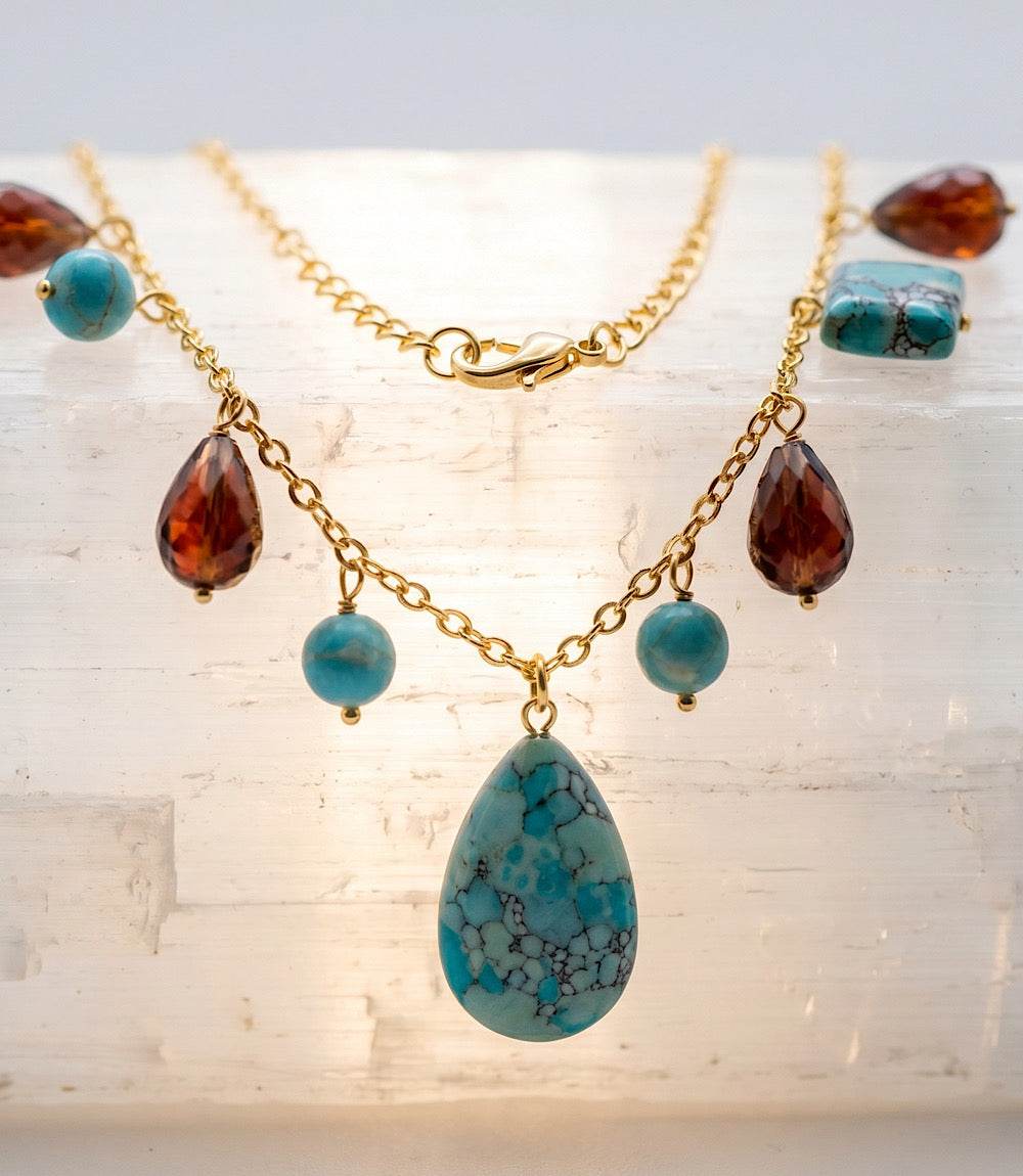 Dangling Turquoise And Gemstone Necklace - Image 4