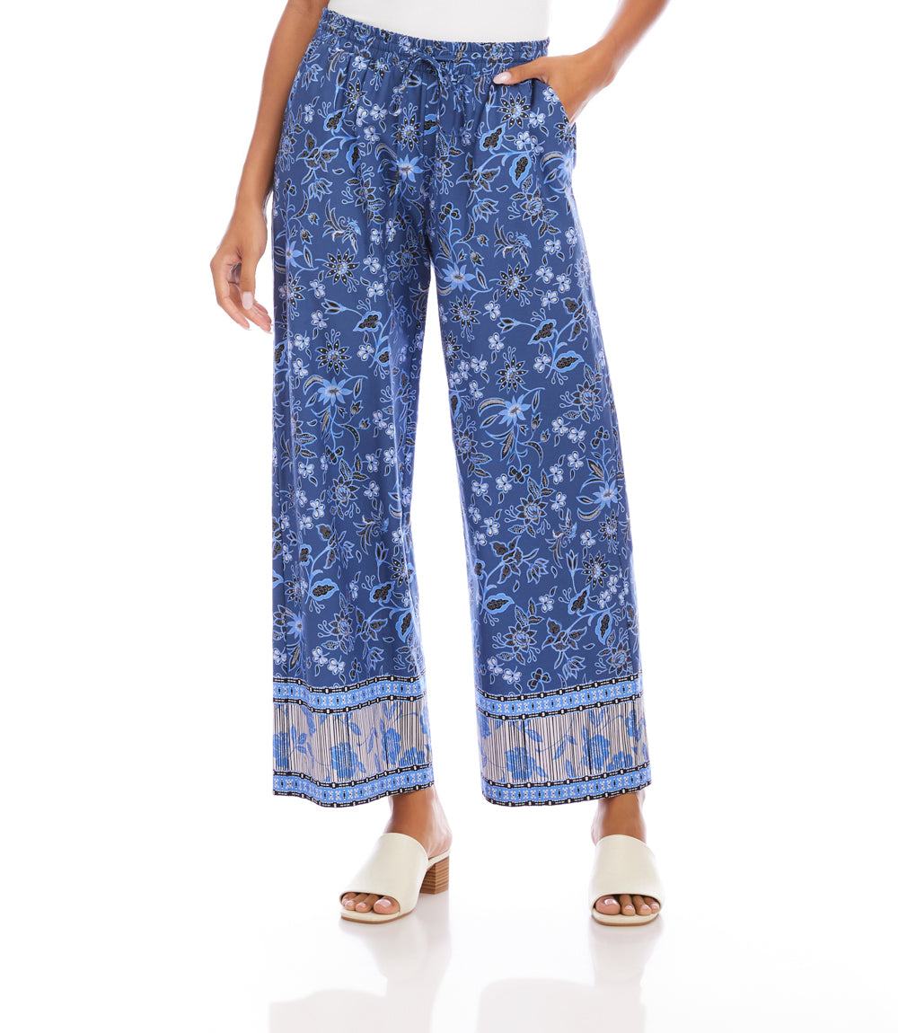 Drawstring Border Print Cropped Pants - Image 2