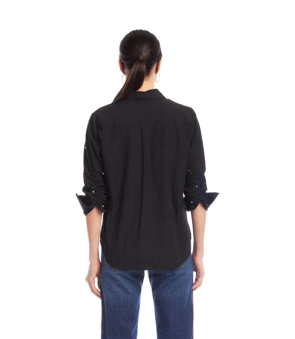 Embellished Ruched Sleeve Shirt - Image 4