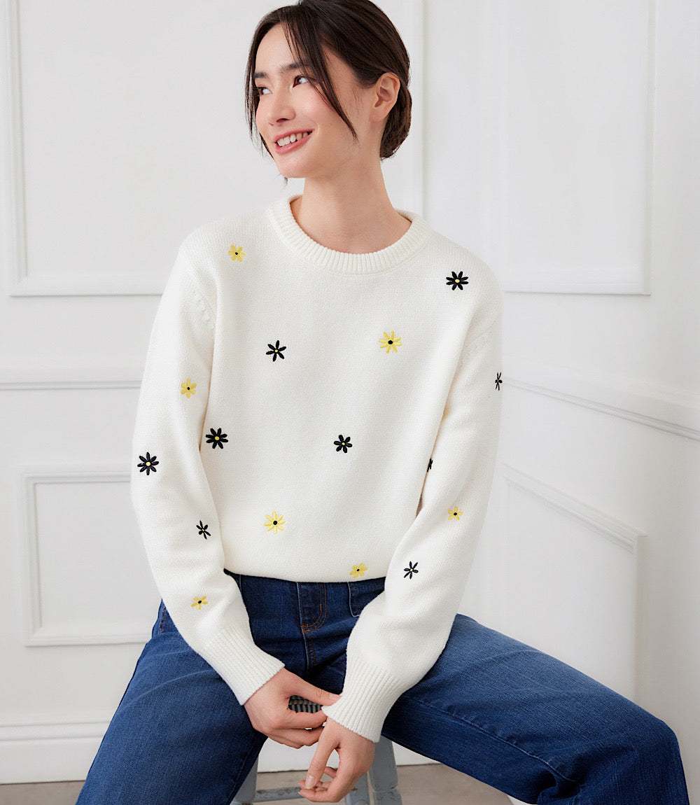 Embroidered Daisy Crewneck Sweater - Image 2