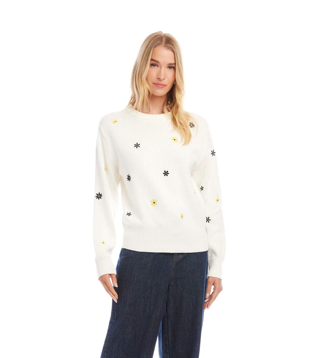 Embroidered Daisy Crewneck Sweater - Image 3