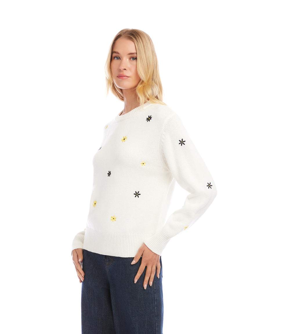 Embroidered Daisy Crewneck Sweater - Image 4
