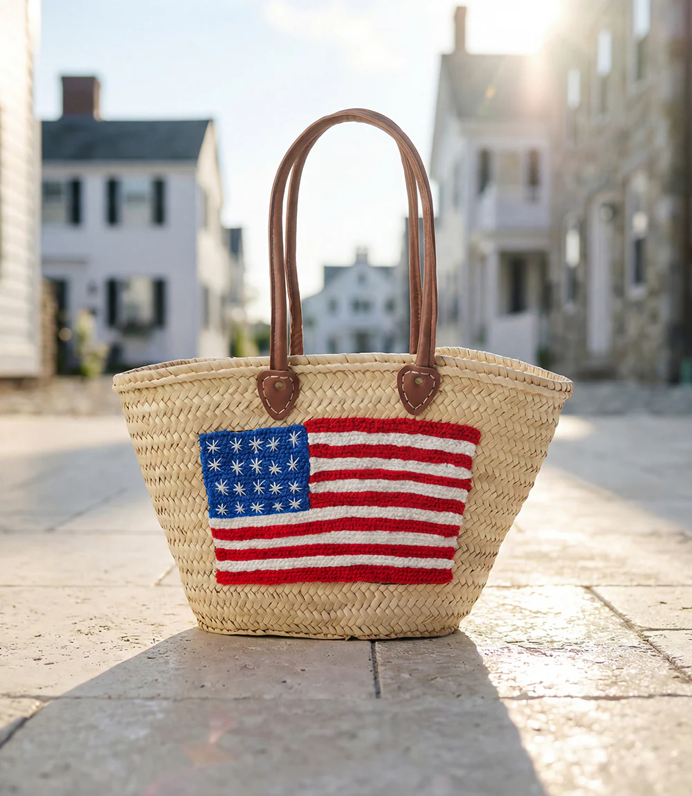 Embroidered Straw Tote Bag