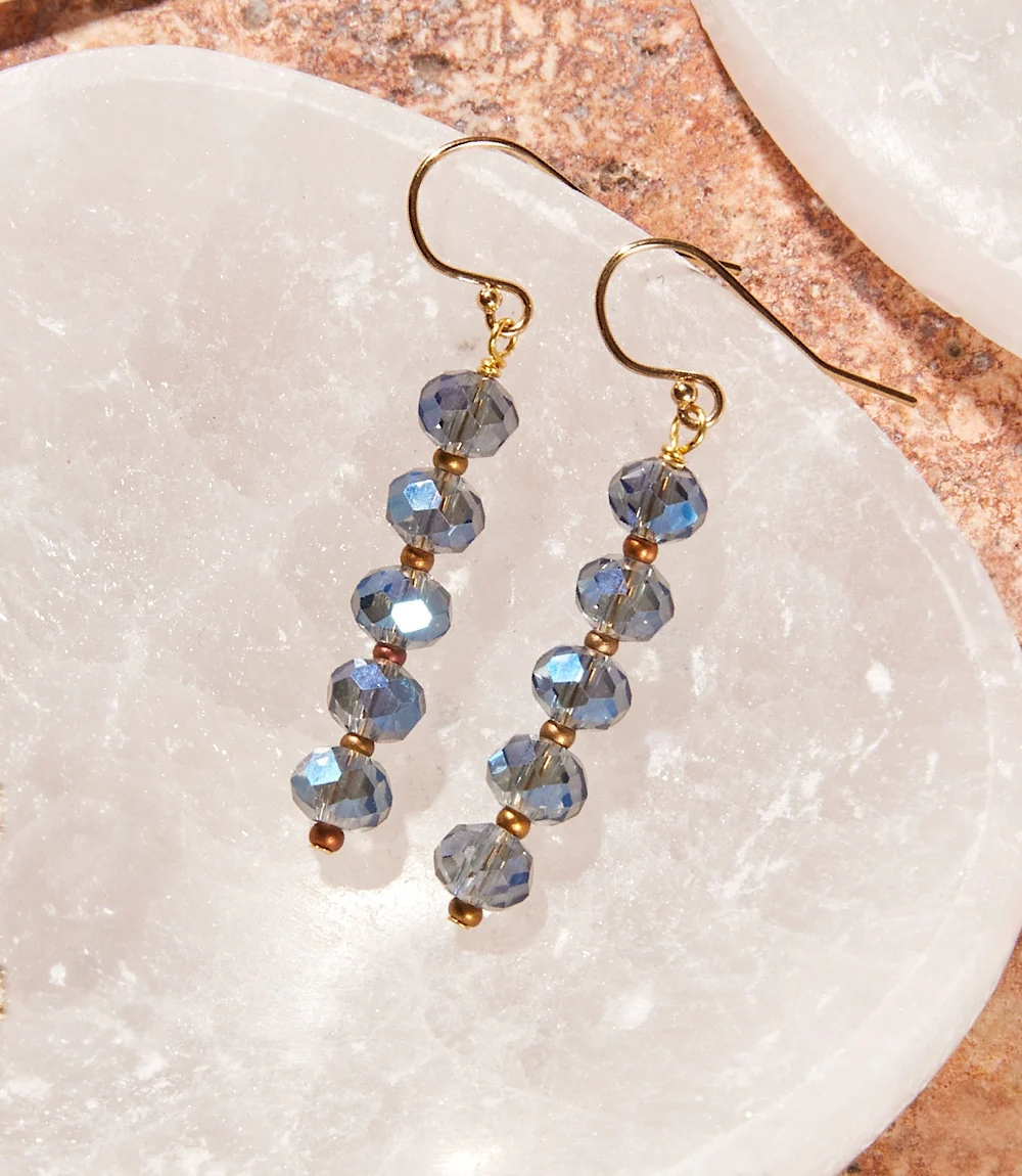 Faceted Blue Crystal Earrings - Image 2