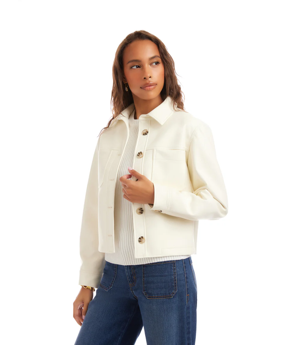 Faux Leather Cropped Jacket - Image 4