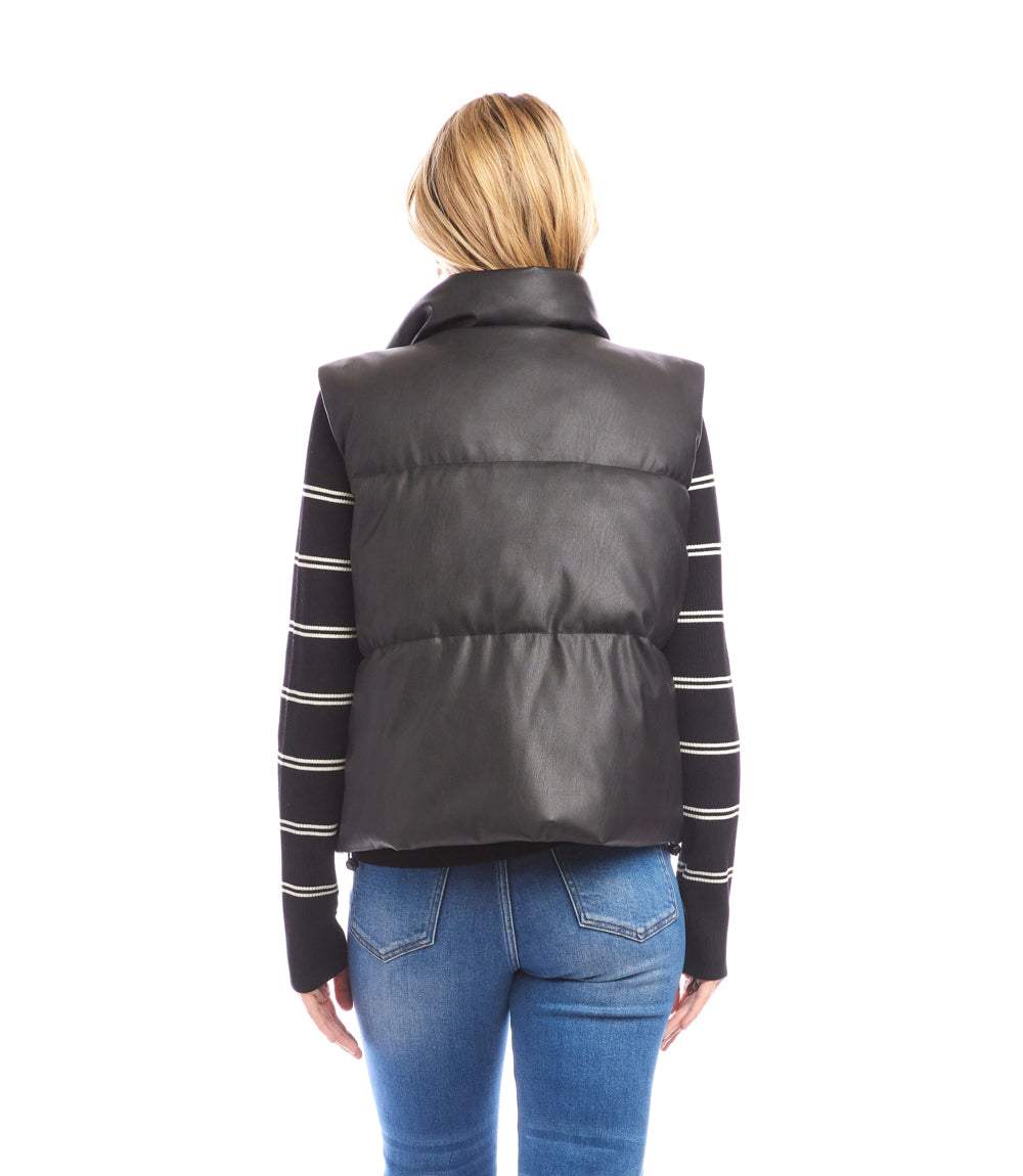 Faux Leather Quilted Puffer Vest - Image 5