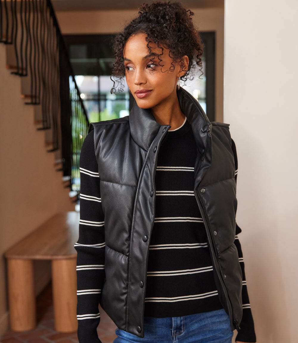 Faux Leather Quilted Puffer Vest - Image 7