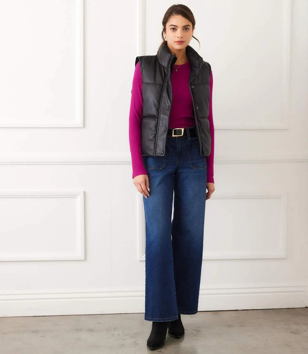 Faux Leather Quilted Puffer Vest - Image 8