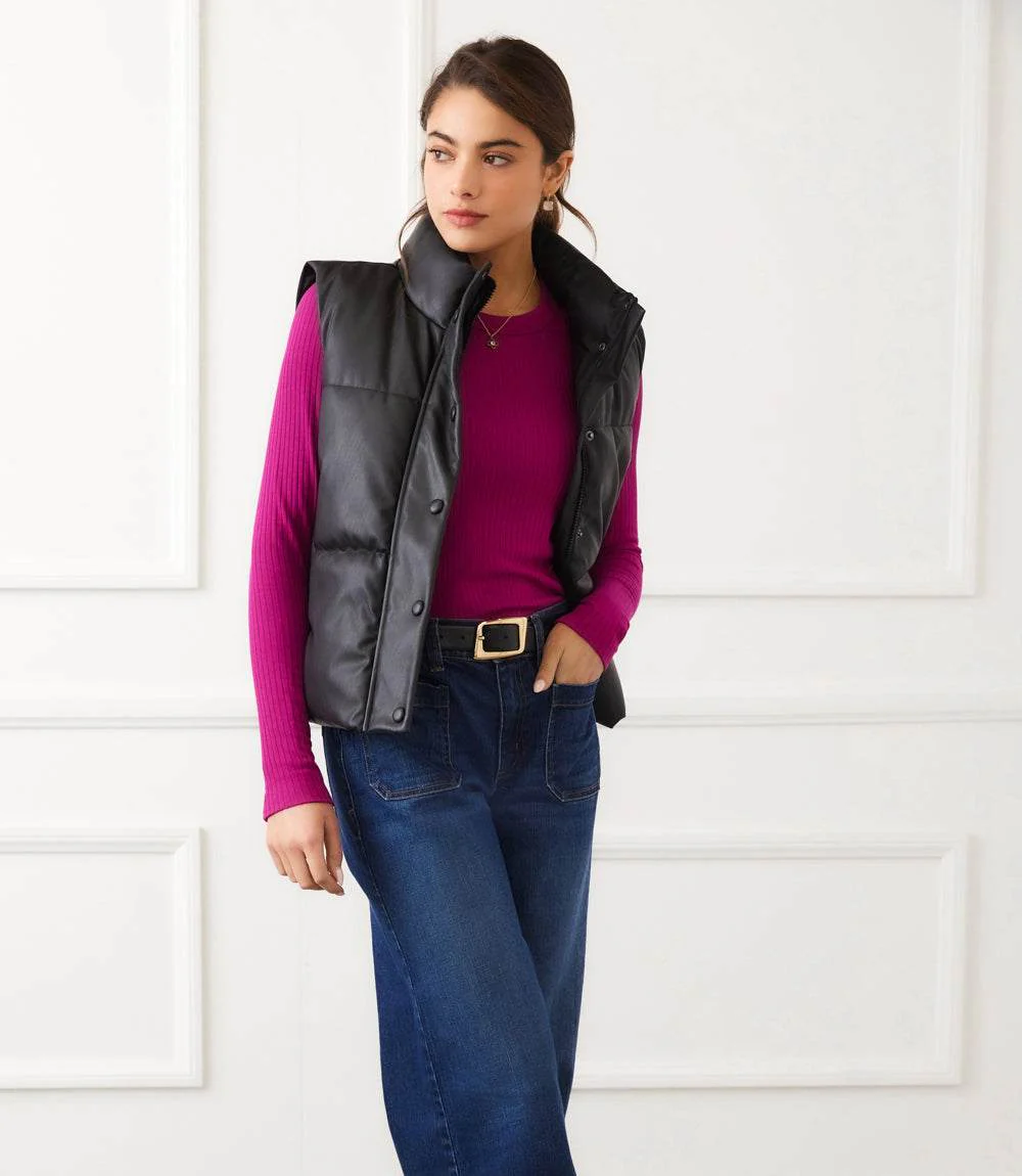 Faux Leather Quilted Puffer Vest - Image 9