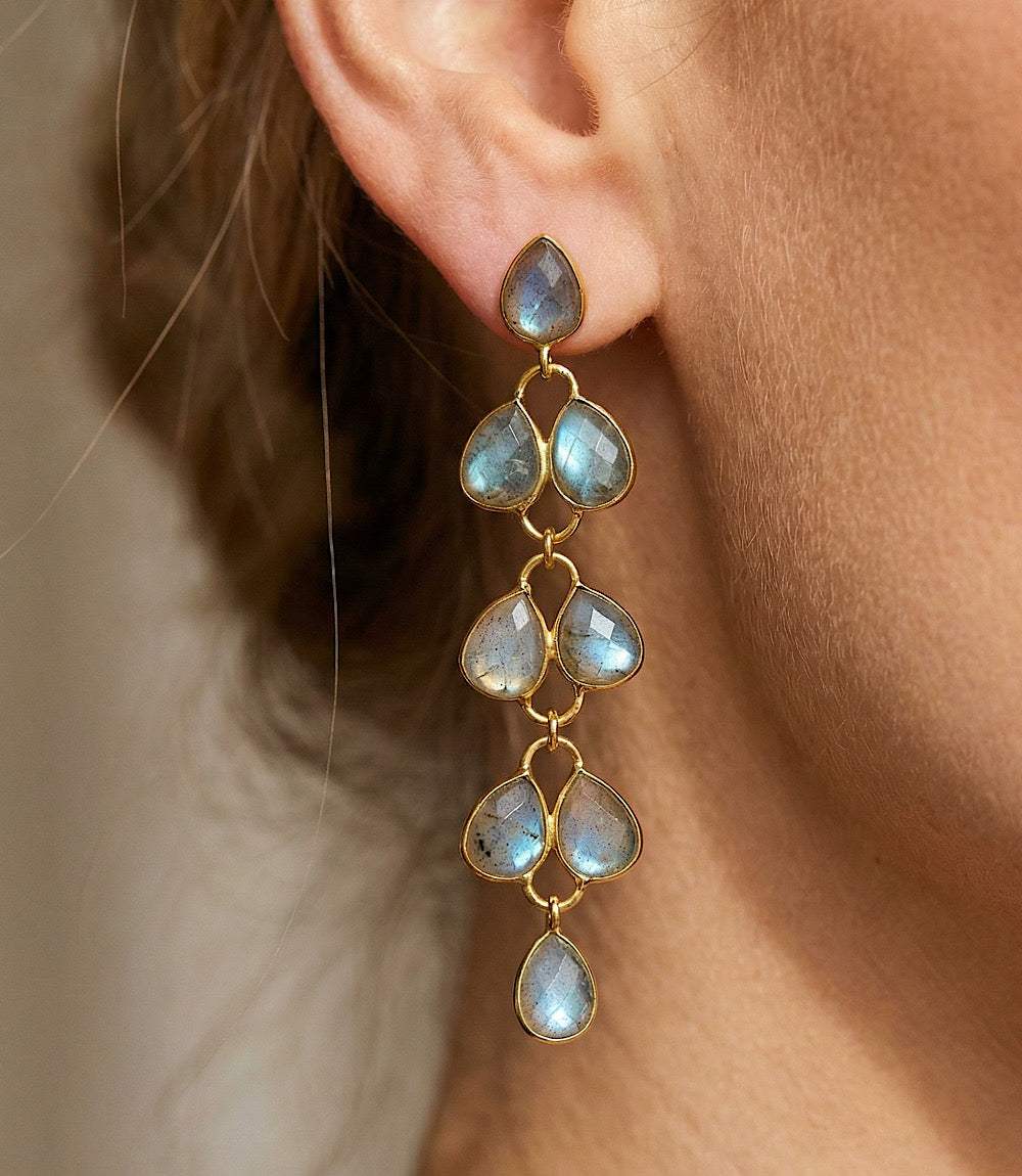 Feather Drop Gemstone Earrings