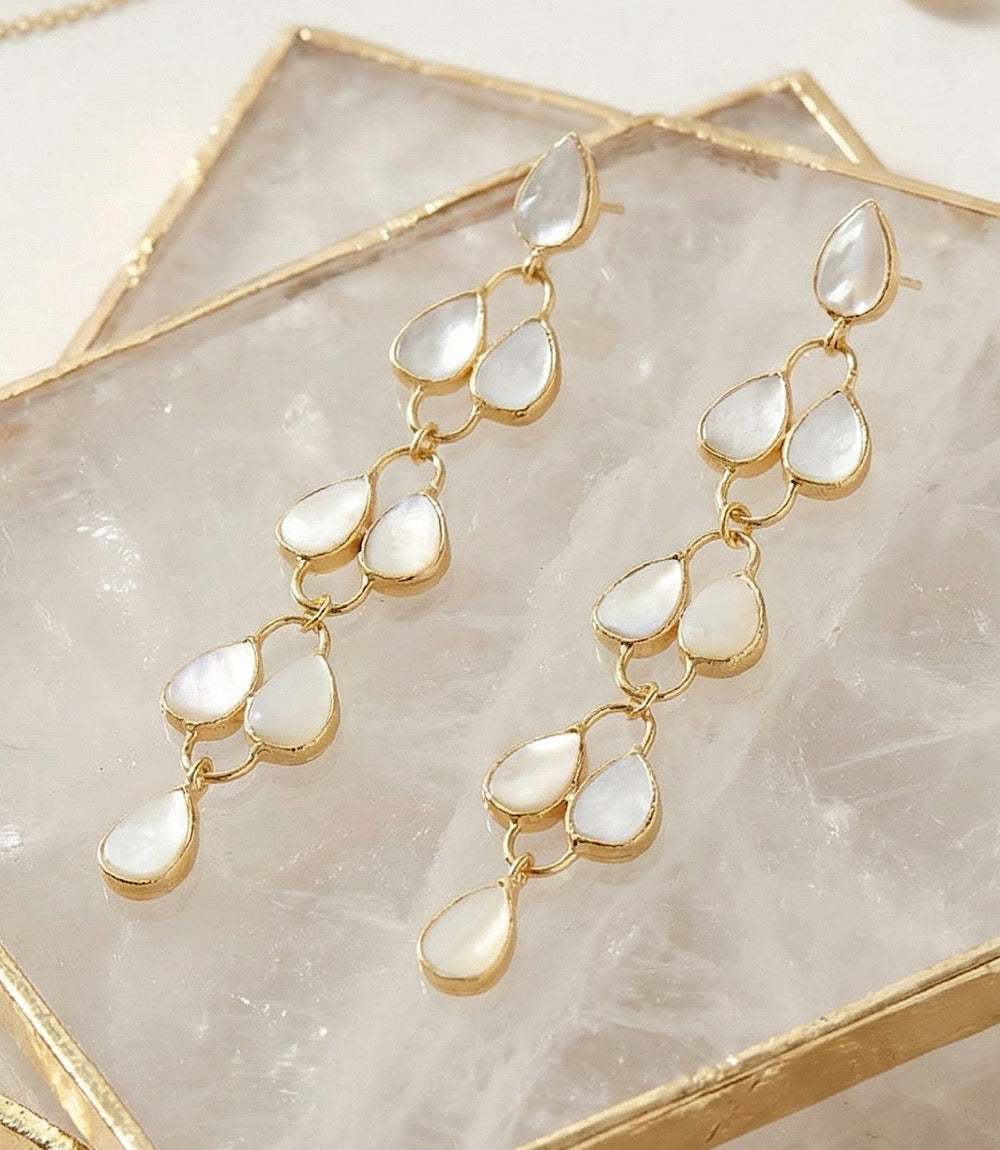 Feather Drop Gemstone Earrings