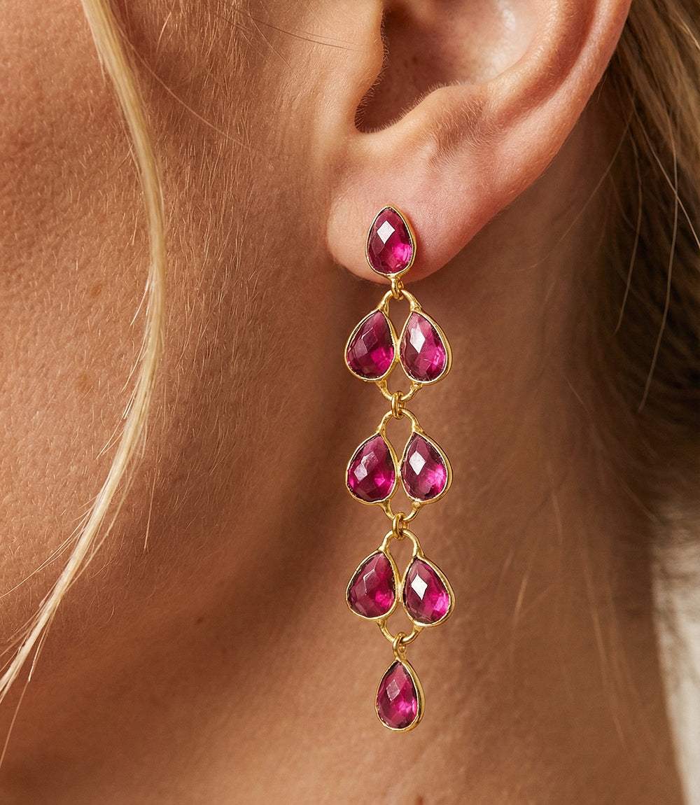 Feather Drop Gemstone Earrings - Image 2