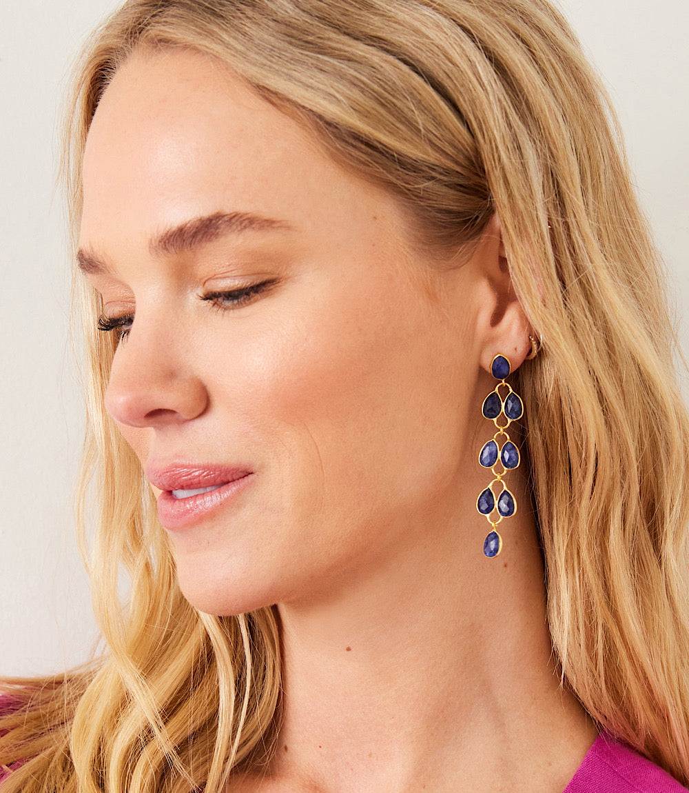 Feather Drop Gemstone Earrings - Image 2