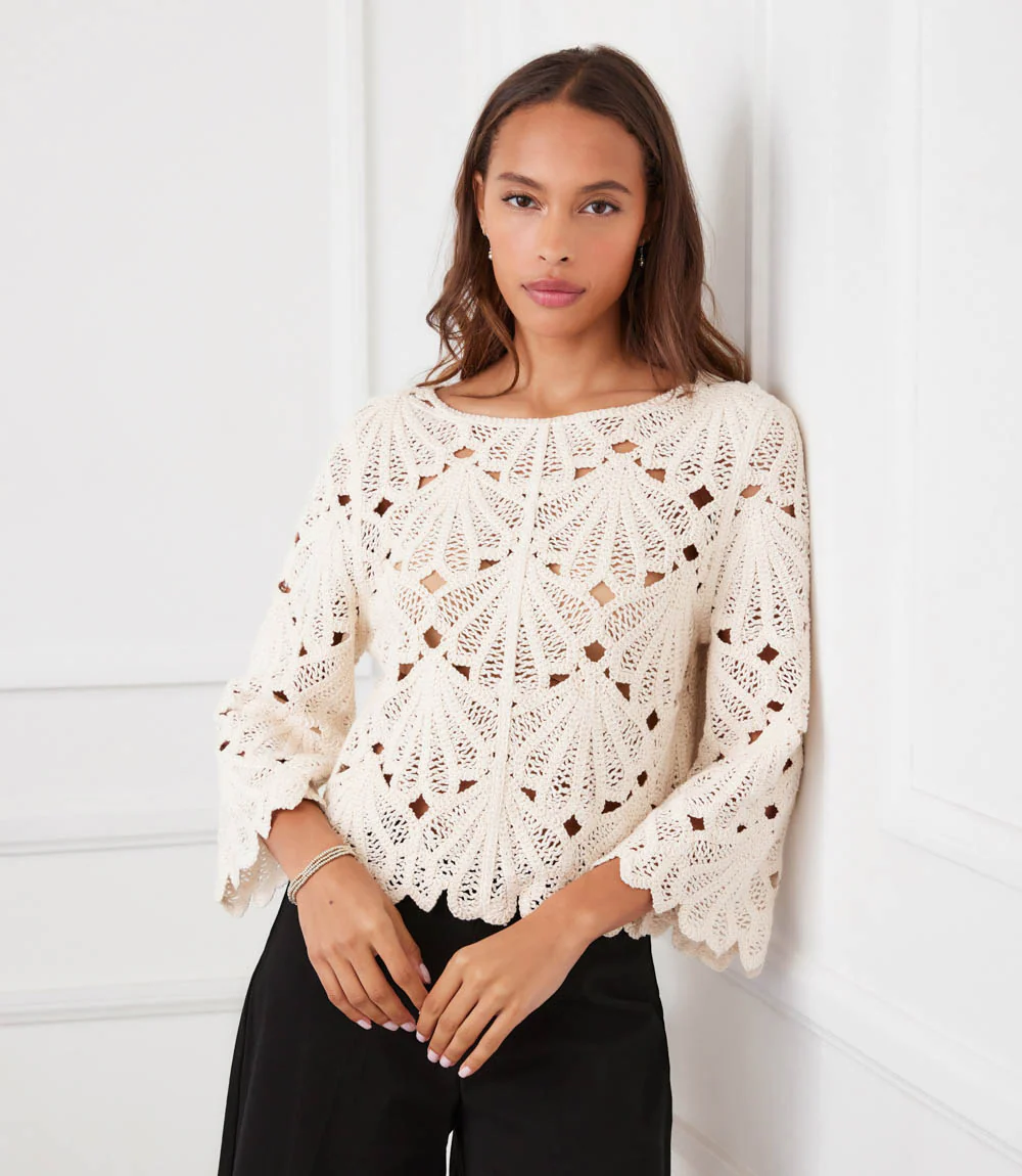 Flare Sleeve Crochet Top - Image 2
