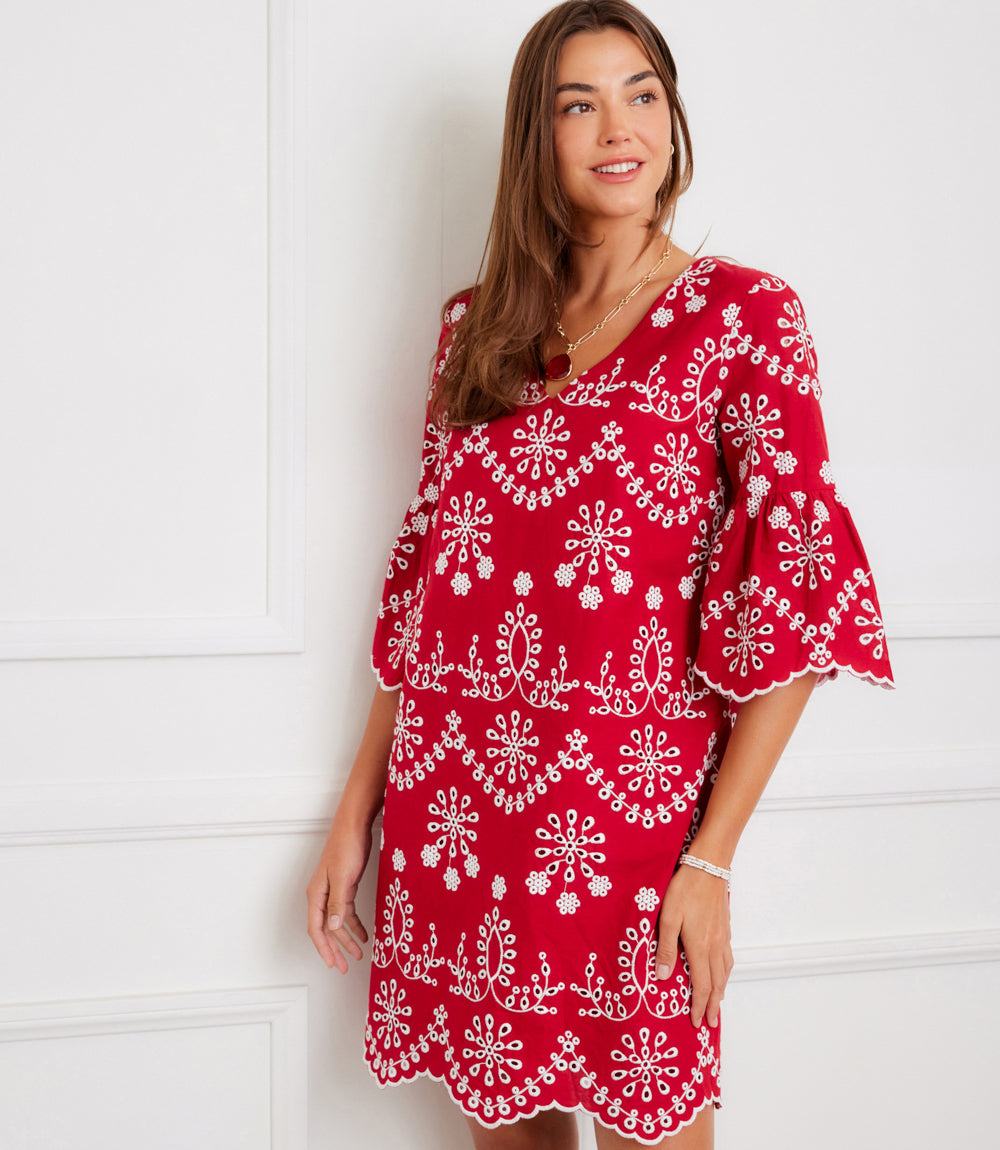 Flare Sleeve Embroidered Dress - Image 2
