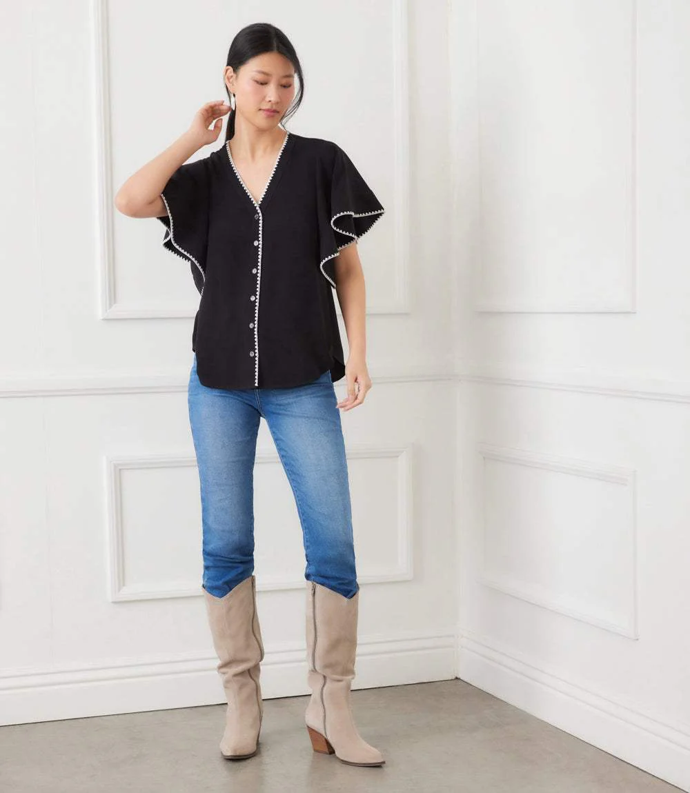 Flutter Sleeve Edge Stitch Top - Image 2