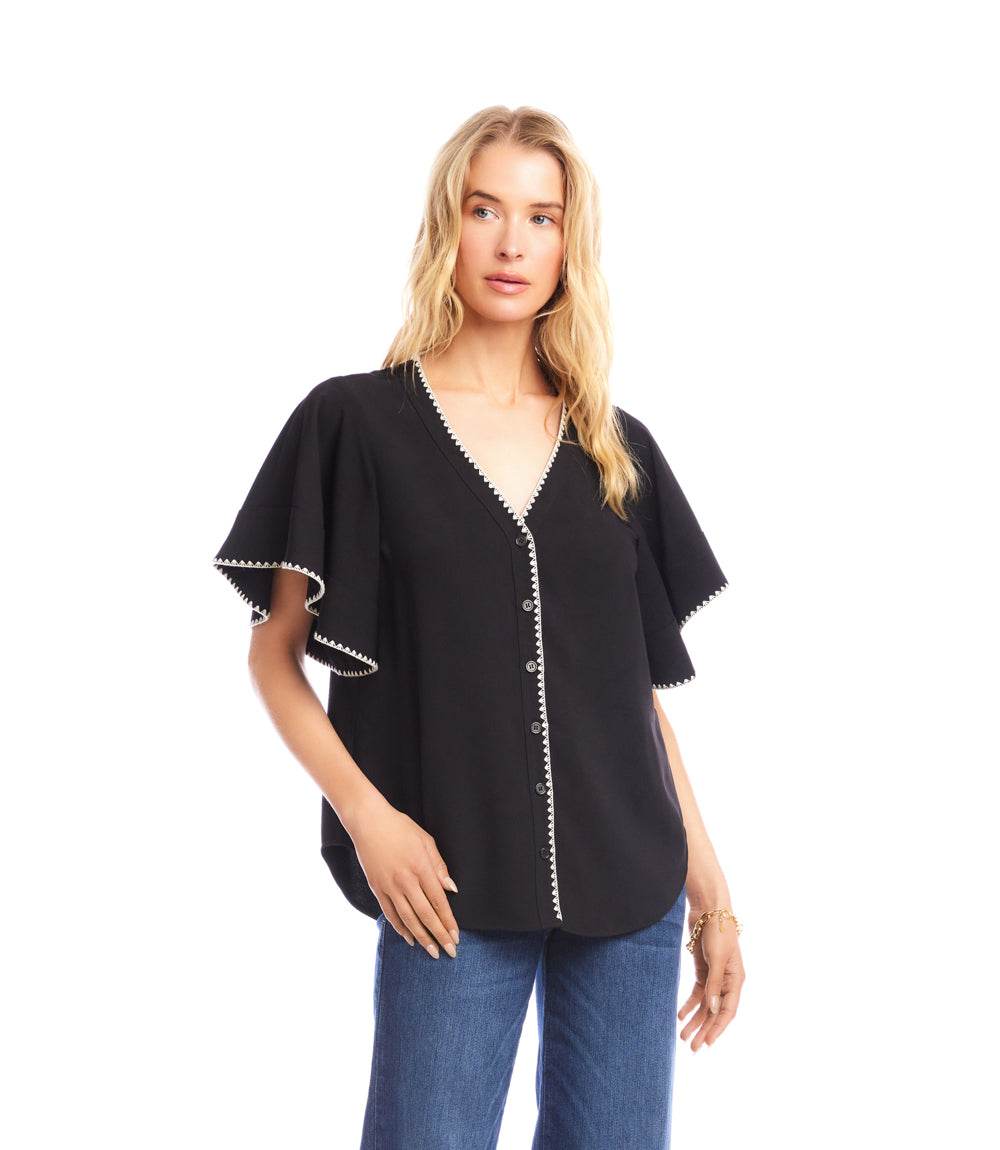 Flutter Sleeve Edge Stitch Top - Image 3
