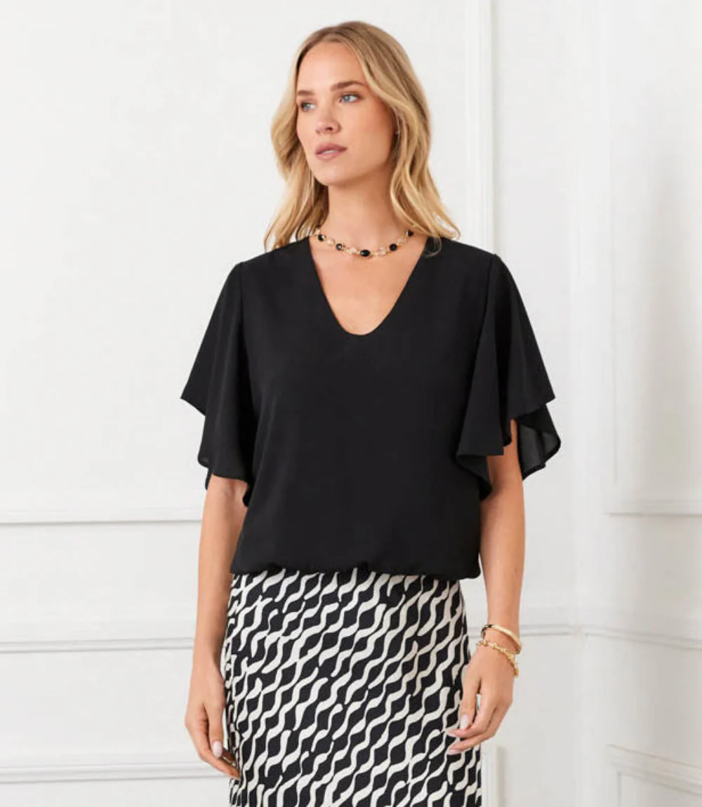Flutter Sleeve V-Neck Top - Image 2