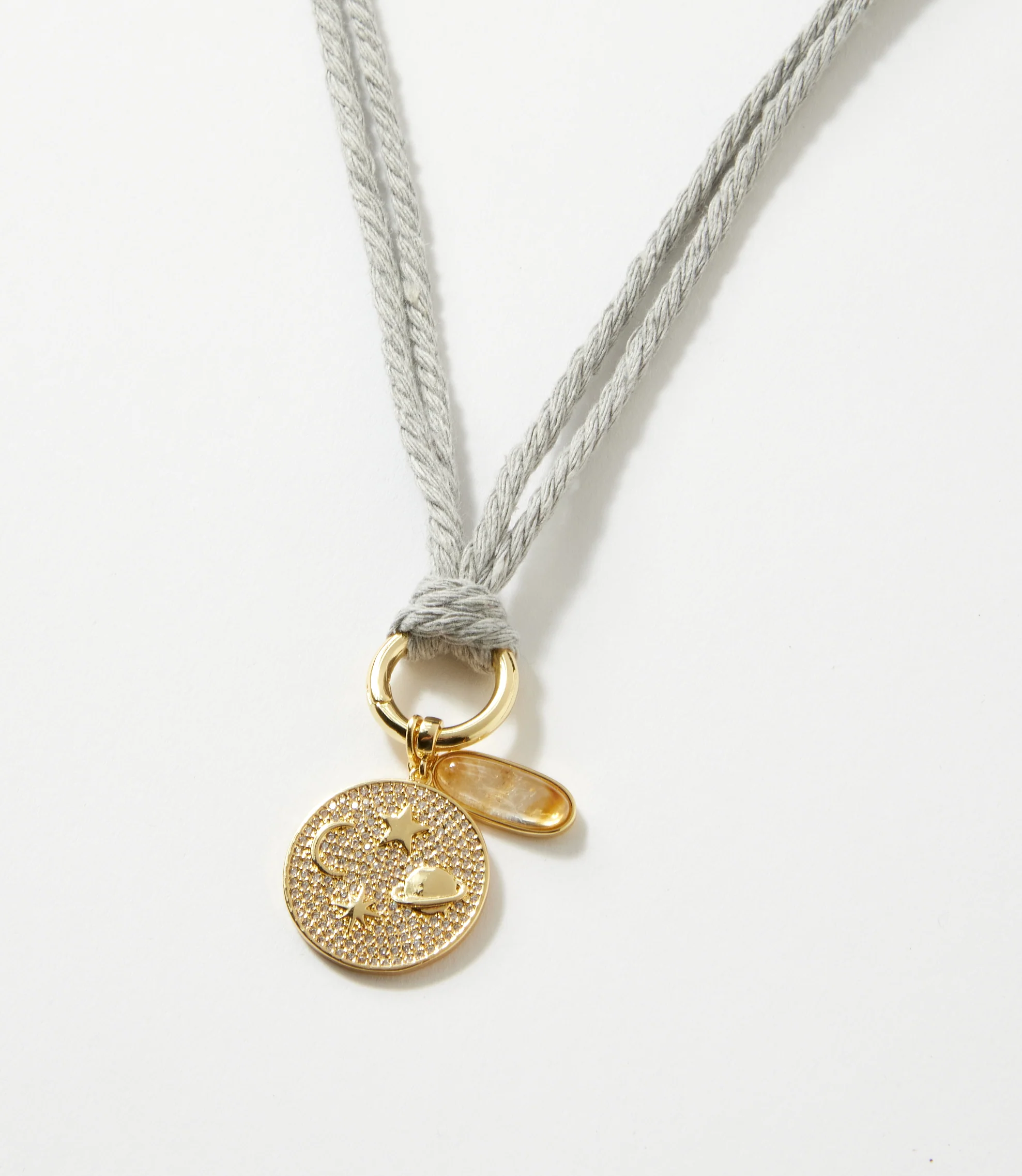 Galaxy Disc And Oval Gemstone Cord Necklace - Image 2